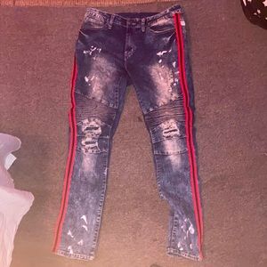 Rue 21 Blue Jeans With Red Strips on The Side, Size 32/34, Brand New!!